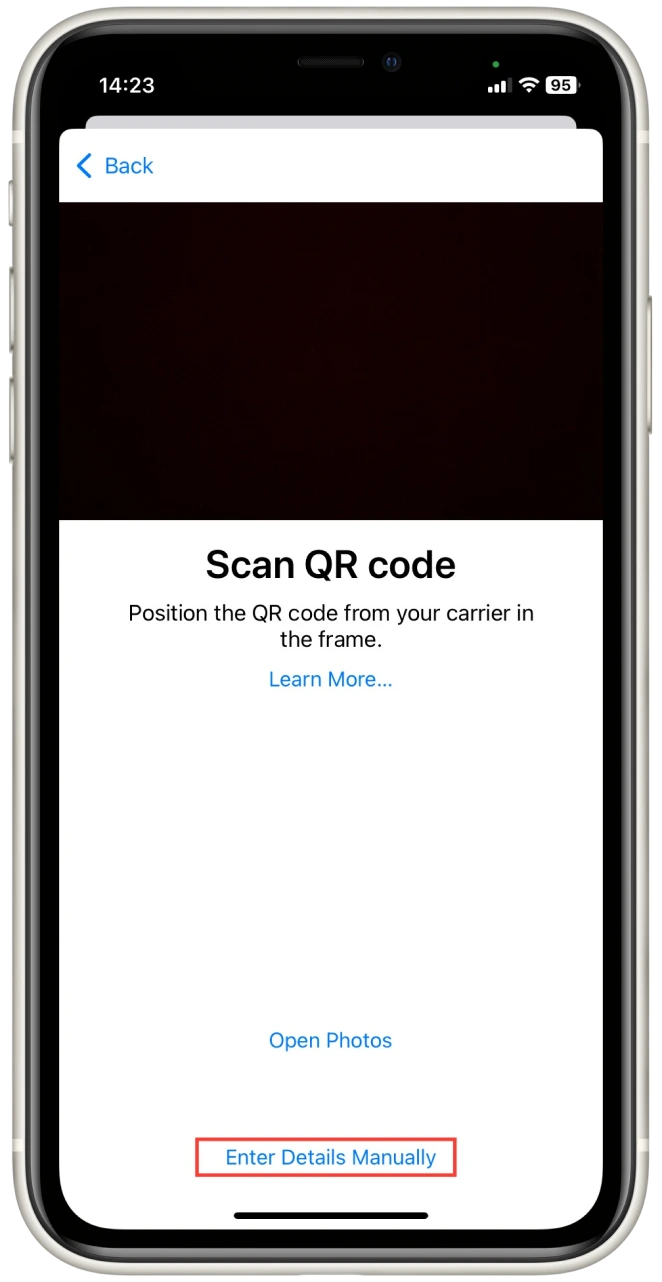 Scan the QR code or select 'Enter Details Mannualy'